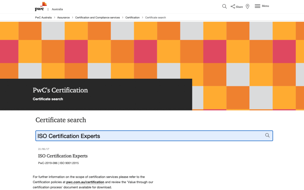 how to check ISO certificate validity on PwC