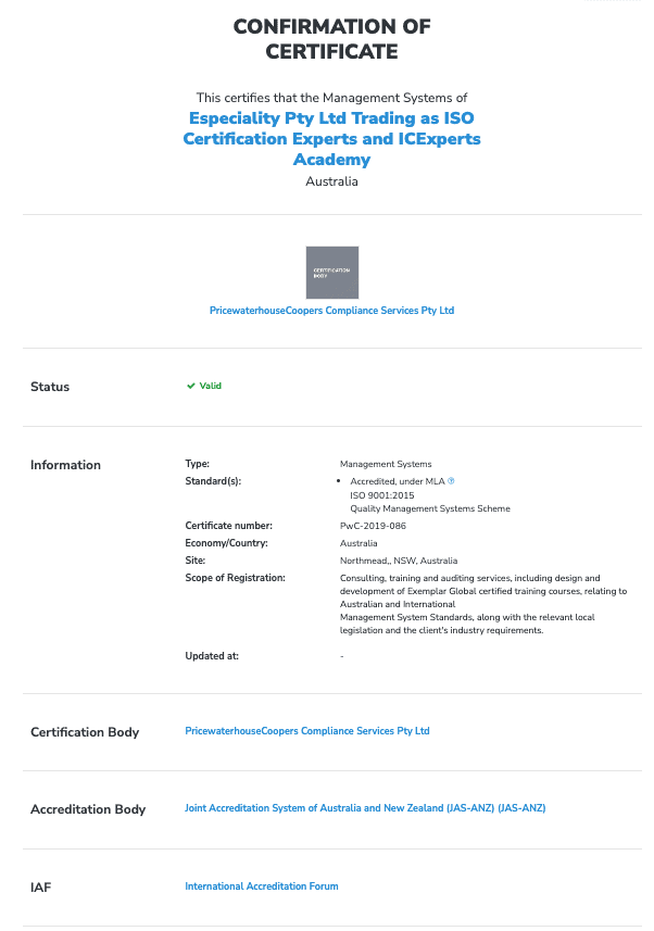 Verifying certification using IAF CertSearch